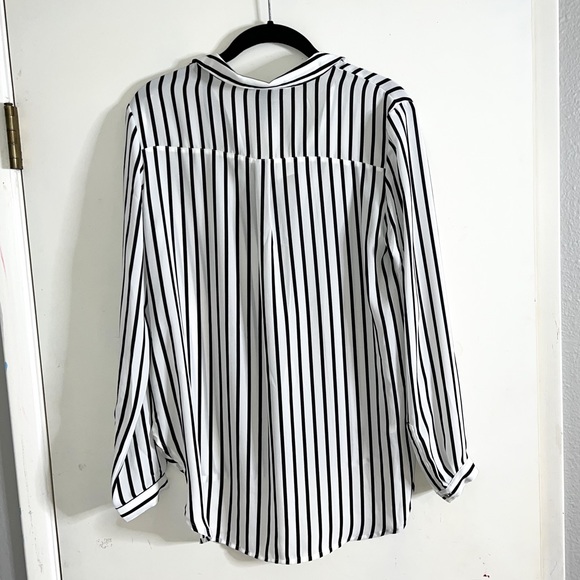 H&M Black and White Striped Chiffon Long Sleeve Blouse - Picture 2 of 5